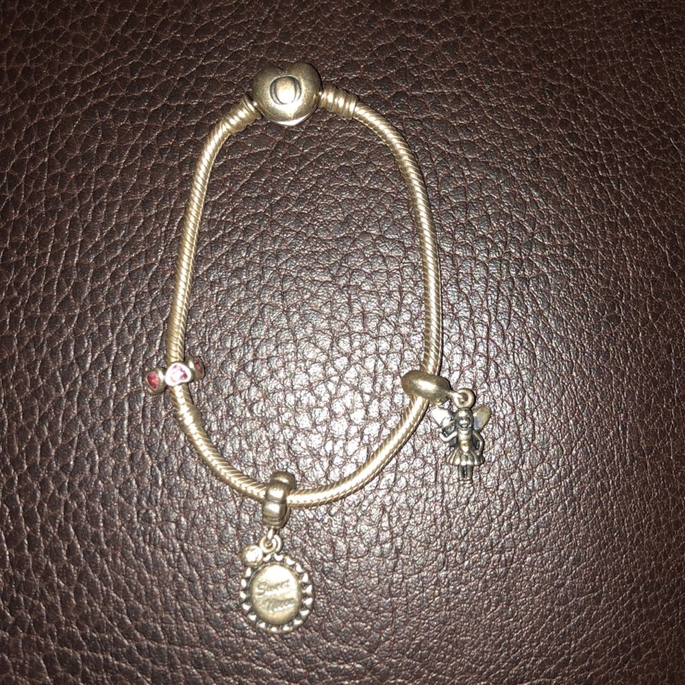 Pandora silver bracelet with 3 Free charms